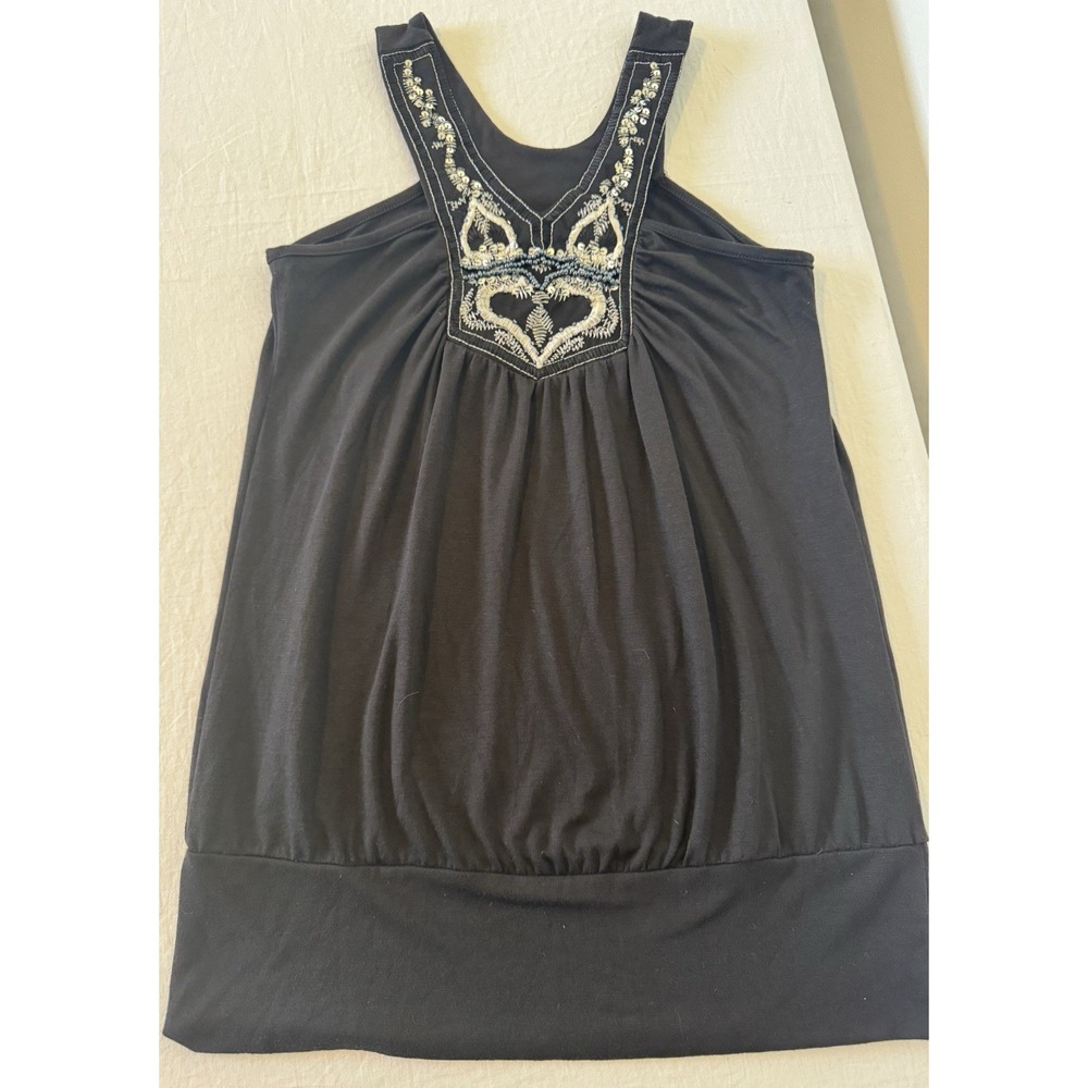 Vanity Y2K Babydoll Tank Top Womens Beaded Sequins Black Large